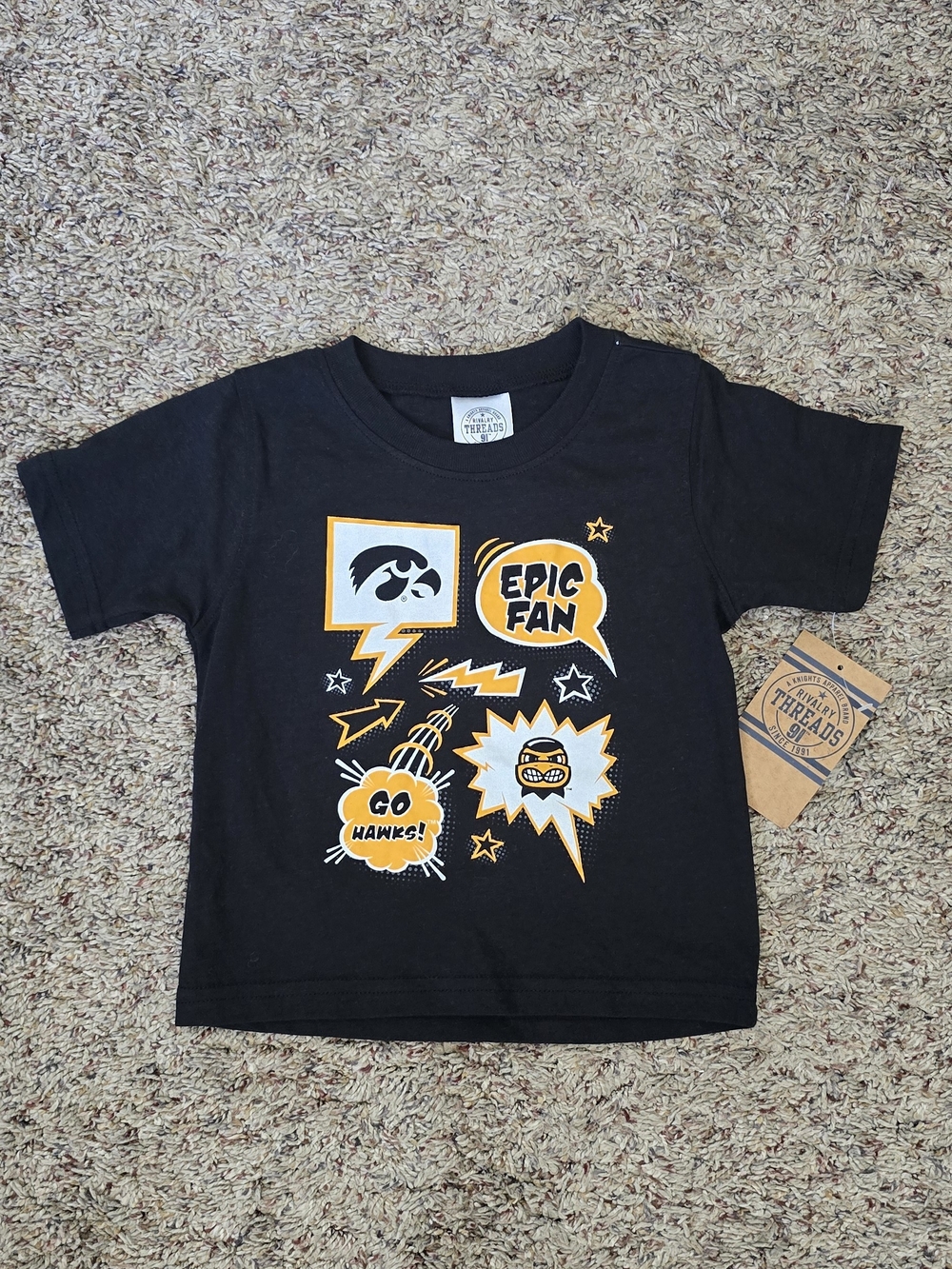 Iowa Hawkeyes Tee with Yellow & White Graphic Comic Prints Size 2T